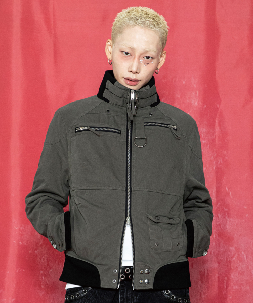 GJ118 캐시 Y2K 테크니컬 빈티지 립 크롭 자켓 (CHARCOAL GRAY)