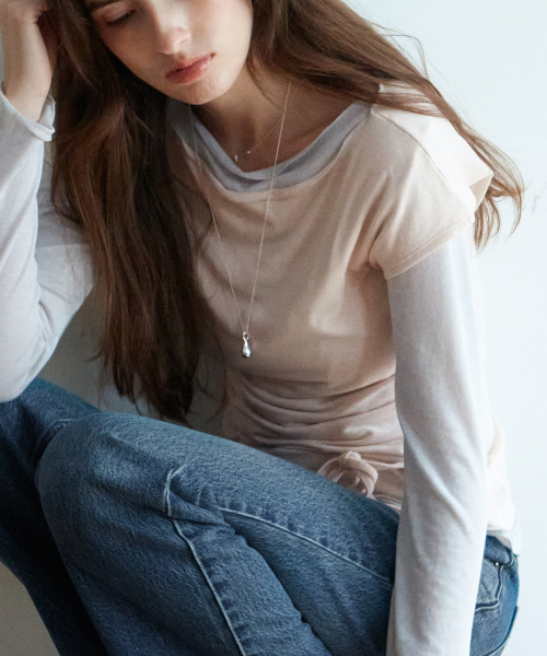 시어 레이어드 세트 탑_Peach Fuzz