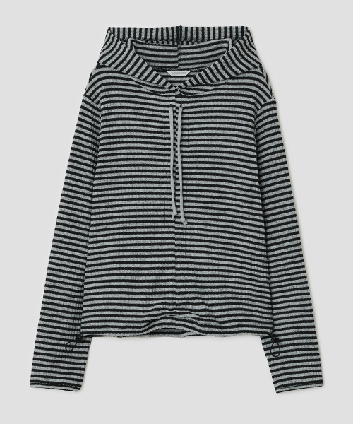 Stripe Shirred Hoodie [Black]