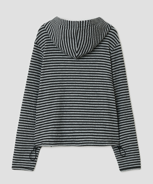Stripe Shirred Hoodie [Black]
