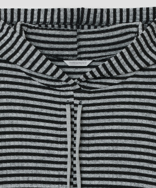 Stripe Shirred Hoodie [Black]
