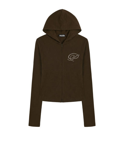 Slim Crystal Glam Hoodie Zip-Up_Navy