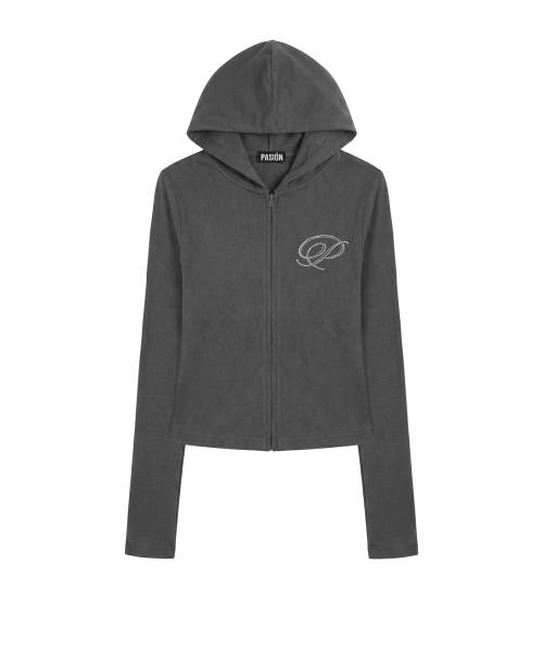 Slim Crystal Glam Hoodie Zip-Up_Navy