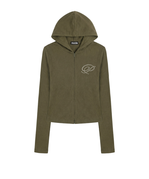 Slim Crystal Glam Hoodie Zip-Up_Navy