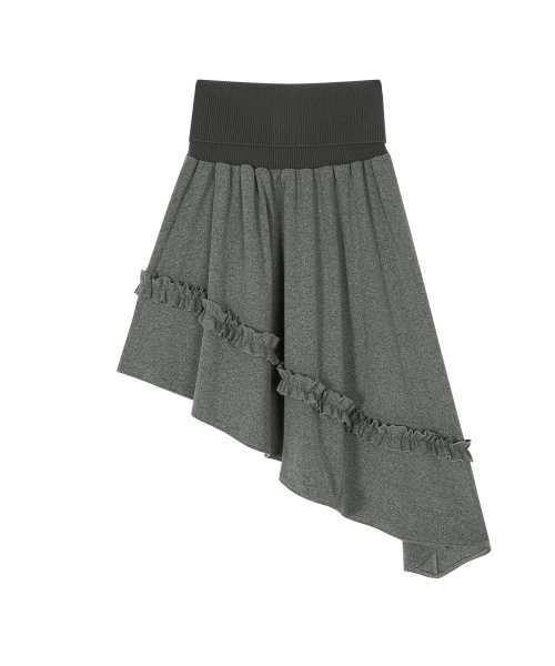 RUFFLE UNBALANCE SKIRT / GRAY