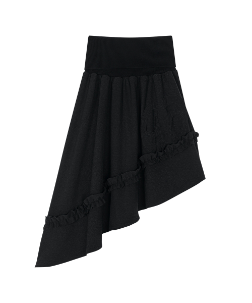 RUFFLE UNBALANCE SKIRT / BLACK