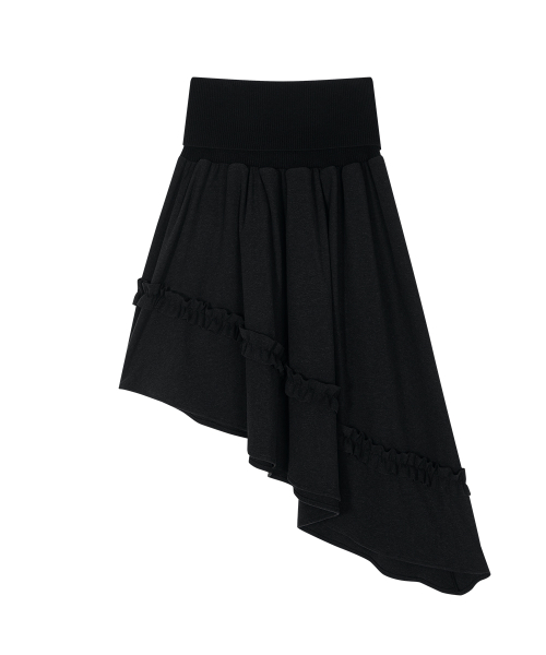 RUFFLE UNBALANCE SKIRT / BLACK
