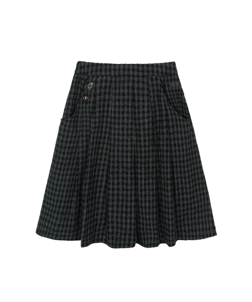 CHECK FOND PLEATED MIDI SKIRT / CHARCOAL