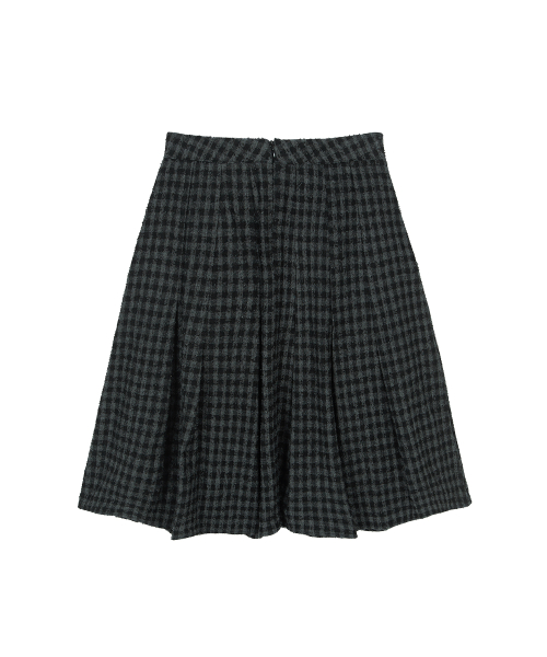 CHECK FOND PLEATED MIDI SKIRT / CHARCOAL