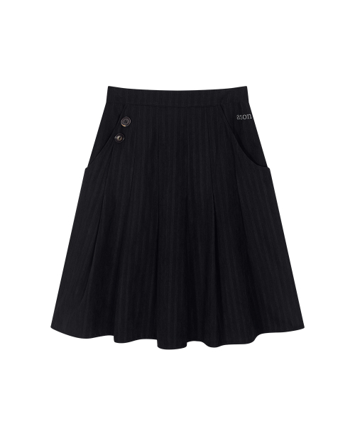 STRIPE FOND PLEATED MIDI SKIRT / BLACK