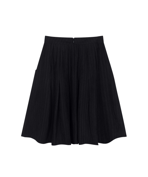 STRIPE FOND PLEATED MIDI SKIRT / BLACK