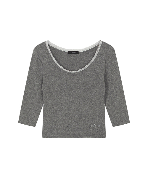 POSY LACE TRIM TEE / GRAY