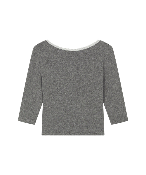 POSY LACE TRIM TEE / GRAY