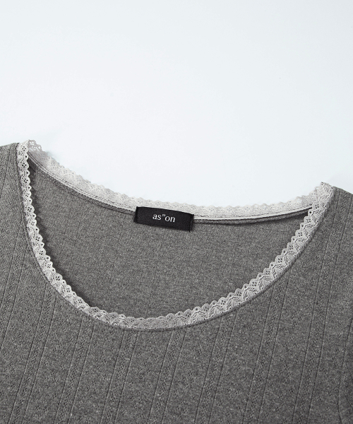 POSY LACE TRIM TEE / GRAY