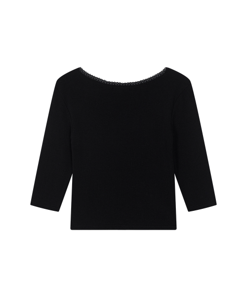 POSY LACE TRIM TEE / BLACK