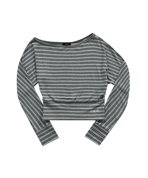 GLEAM OFF SHOULDER LONG SLEEVE / STRIPE GRAY