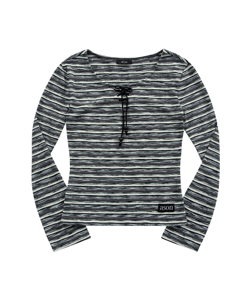SHALE STRIPE EYELET LONG SLEEVE / SMOKE