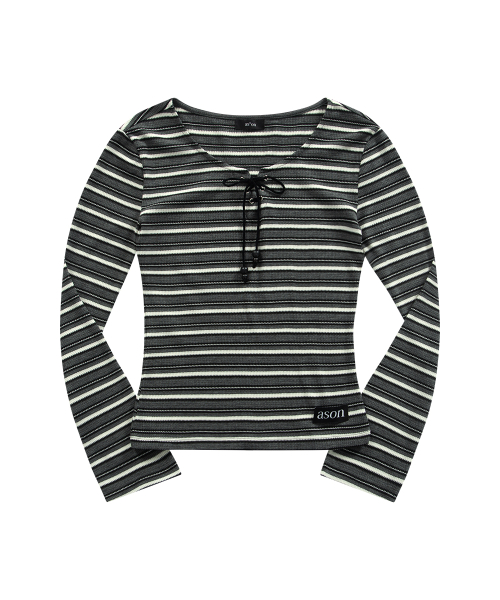 SHALE STRIPE EYELET LONG SLEEVE / CHARCOAL