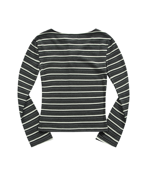 SHALE STRIPE EYELET LONG SLEEVE / CHARCOAL