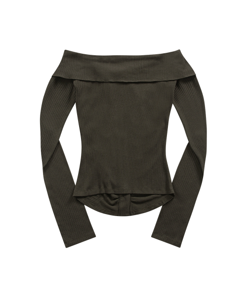 LUCIE SHIRRING OFF SHOULDER TEE / BROWN