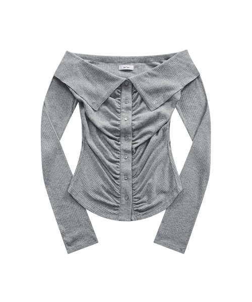LUCIE SHIRRING OFF SHOULDER TEE / GRAY