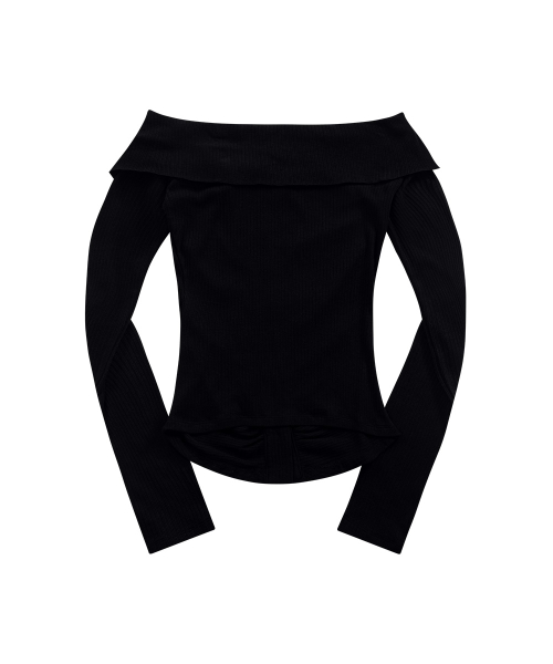 LUCIE SHIRRING OFF SHOULDER TEE / BLACK