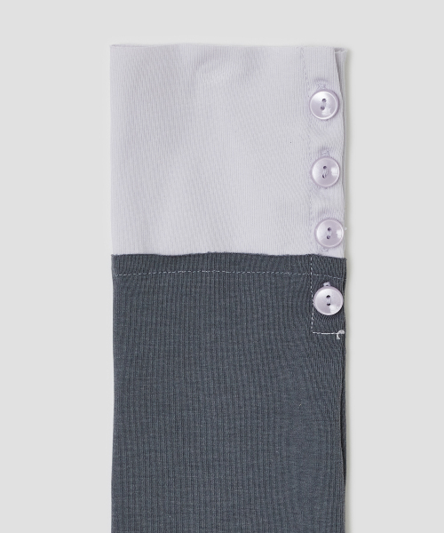 Buttoned Stripe Leg Warmer [Charcoal]