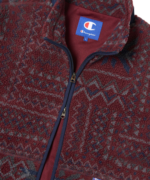 자카드 패턴 플리스 재킷 Burgundy