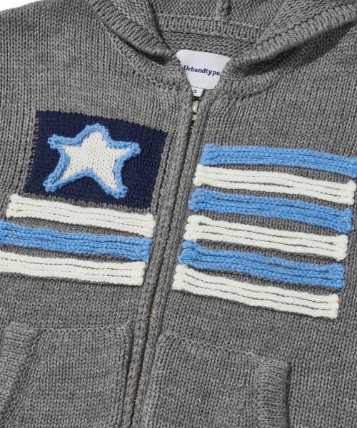 Old Glory Hooded Knit Zip-Up_Gray