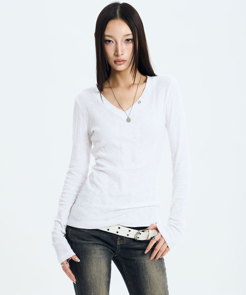 V-Neck Slim Top (WHITE)