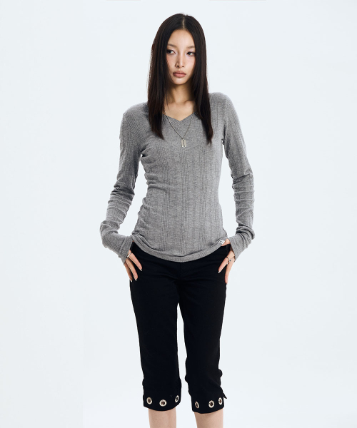 V-Neck Slim Top (GREY)