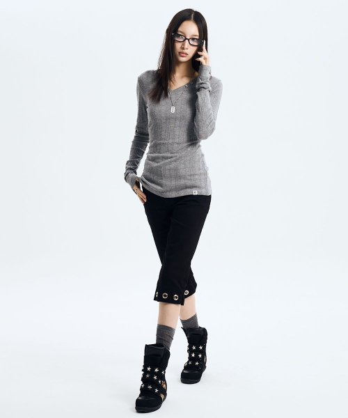 V-Neck Slim Top (GREY)
