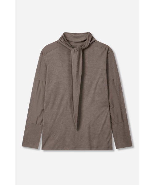 타이 디테일 울 저지 탑_베이지