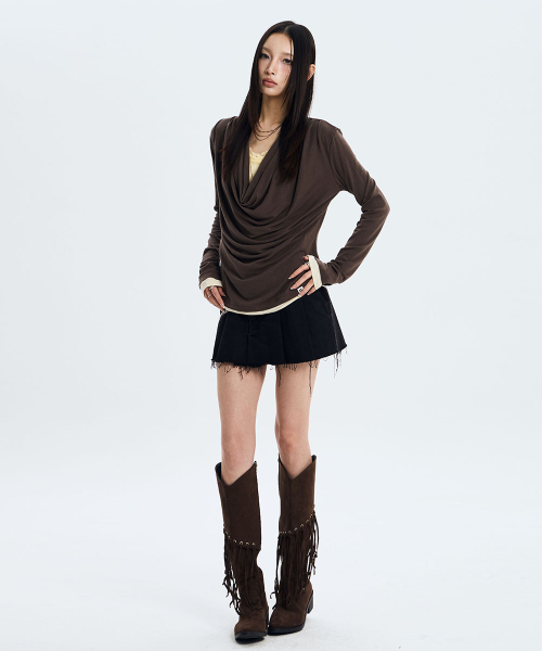 Deep Cowl Layered Top (BROWN)