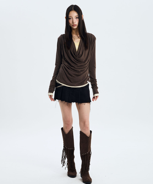 Deep Cowl Layered Top (BROWN)