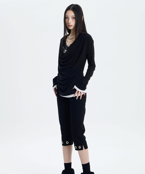 Deep Cowl Layered Top (BLACK)