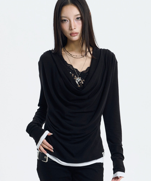 Deep Cowl Layered Top (BLACK)