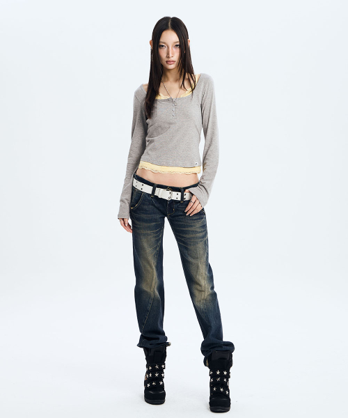 L/S Lace Layered Set (MELANGE GREY)