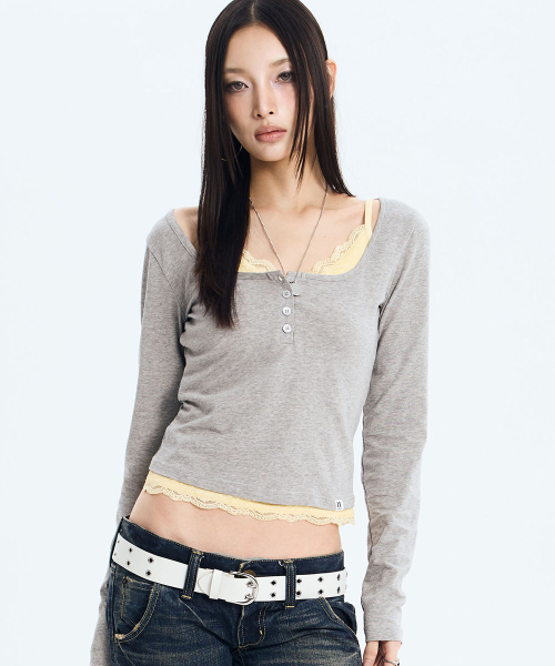 L/S Lace Layered Set (MELANGE GREY)