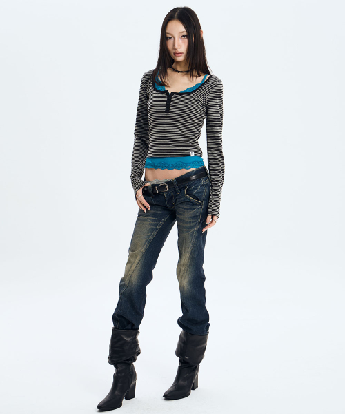 L/S Lace Layered Set (STRIPE)