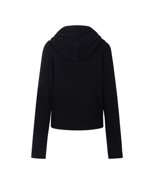 Posie Scarf Waffle Hoodie Zip Up (Black)