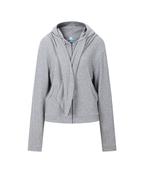 Posie Scarf Waffle Hoodie Zip Up (Melange Grey)