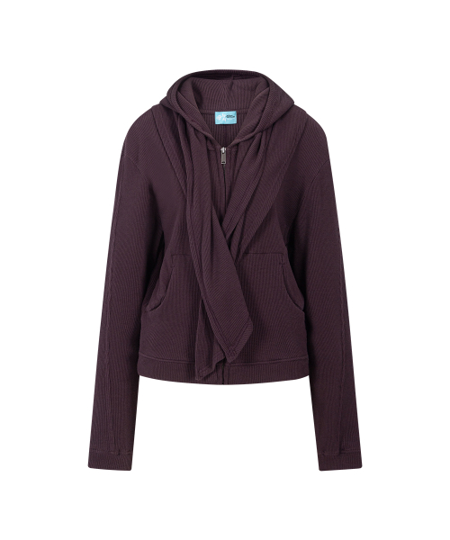 Posie Scarf Waffle Hoodie Zip Up (Plum)