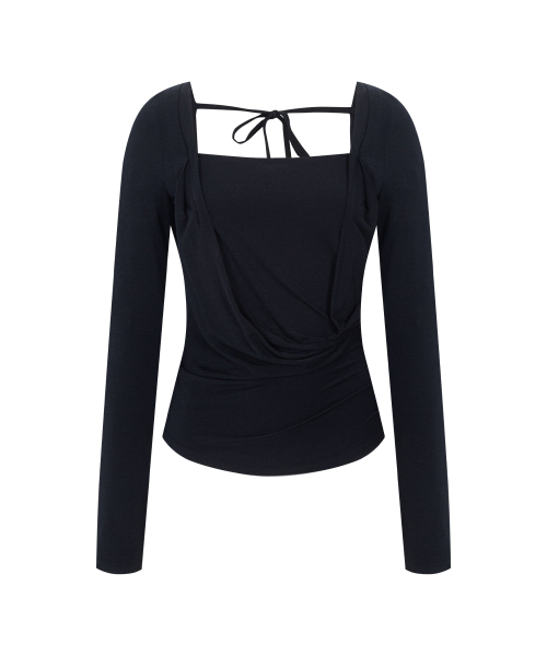 Asa Drape Long Sleeve Top (Black)