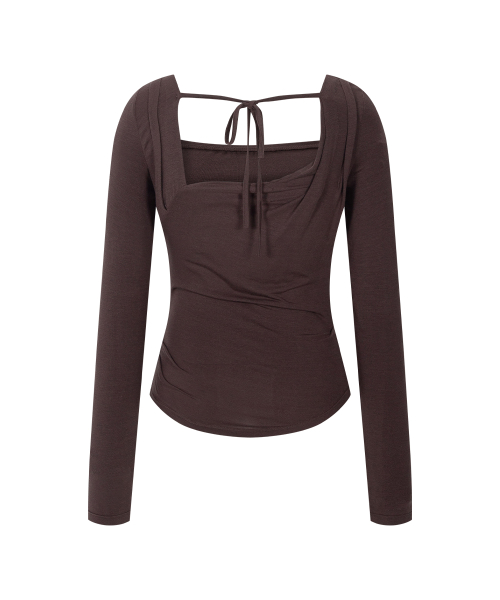 Asa Drape Long Sleeve Top (Toffee)