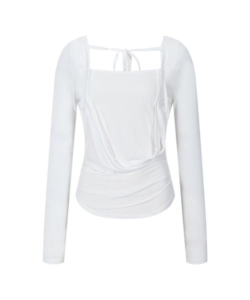 Asa Drape Long Sleeve Top (White)