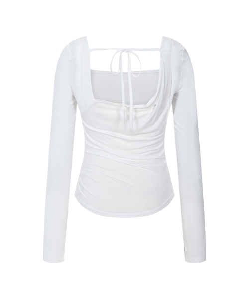 Asa Drape Long Sleeve Top (White)