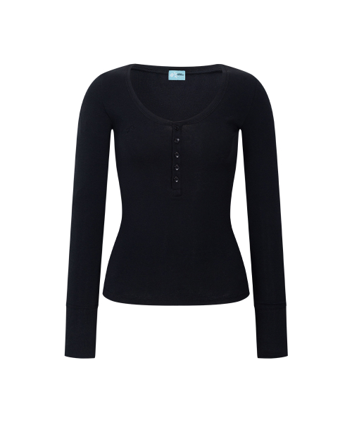 Zen Button Long Sleeve Top (Black)