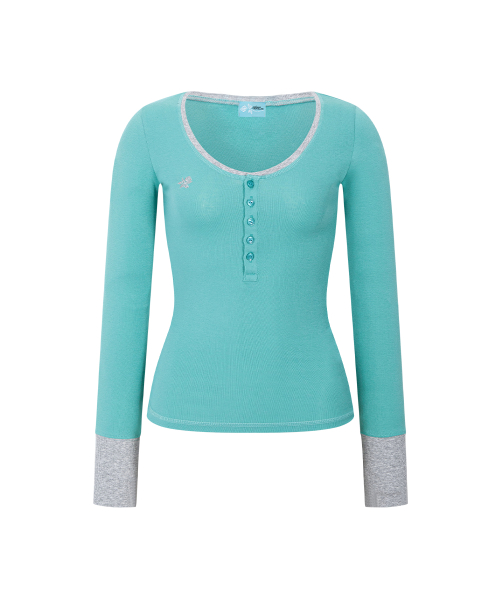 Zen Button Long Sleeve Top (Moss Mint)