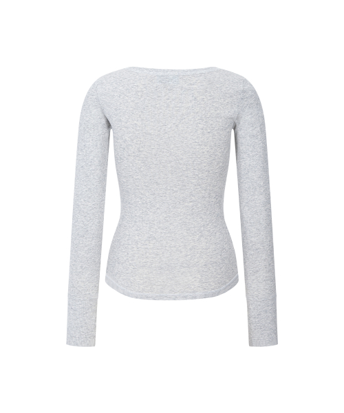 Zen Button Long Sleeve Top (White Melange)